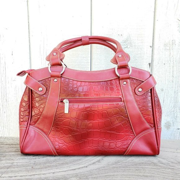 NWT Vieta Red Crocodile Faux Leather Handbag Bag - Picture 3 of 6